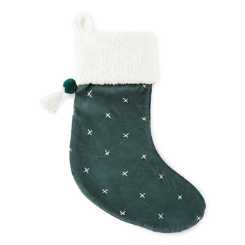 North Pole Trading Co. 20" Green Velvet Embroidered Christmas Stocking