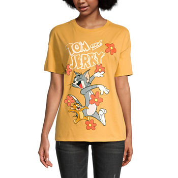 Juniors Womens Crew Neck Short Sleeve Tom and Jerry Graphic T-Shirt