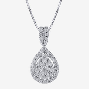 Diamond Blossom Womens 1 CT. T.W. Lab Grown White Diamond 10K White Gold Pear Pendant Necklace