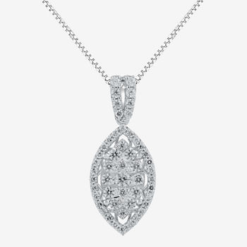 Diamond Blossom Womens 1 CT. T.W. Genuine White Diamond 10K White Gold Marquise Pendant Necklace