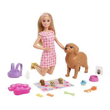 Barbie Doll & Newborn Pups Playset With Dog & 3 Puppies