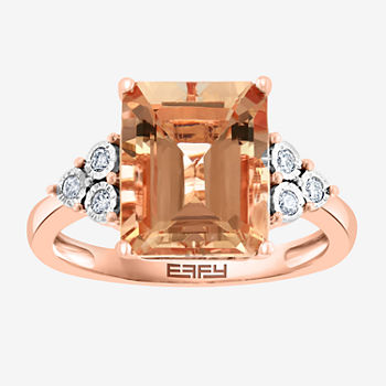 Effy Womens 1/10 CT. T.W. Diamond & Genuine Pink Morganite 14K Two Tone Gold Cocktail Ring
