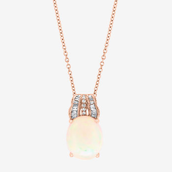 Effy Womens 1/10 CT. T.W. Diamond & Genuine White Opal 14K Rose Gold Pendant Necklace