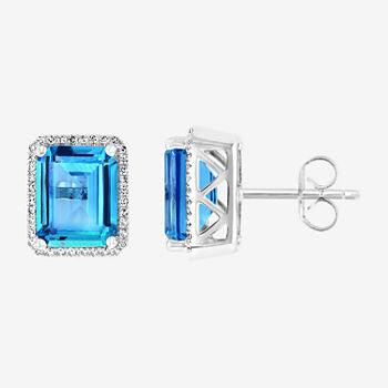 Effy 1/5 CT. T.W. Diamond & Genuine Blue Topaz 14K White Gold 12.1mm Stud Earrings