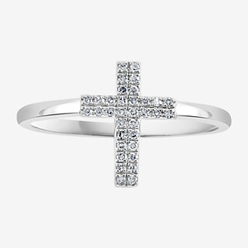 Effy  Womens 1/10 CT. T.W. Genuine Diamond Sterling Silver Cross Cocktail Ring
