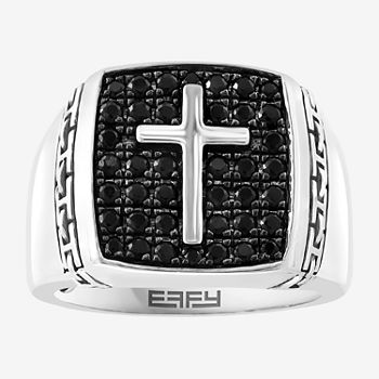 Effy  Mens Genuine Black Sapphire 18K Gold Over Silver Sterling Silver Fashion Ring