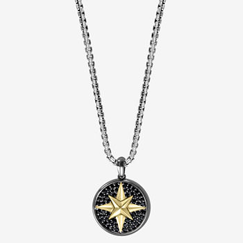 Effy  Mens Genuine Black Spinel 14K Gold Over Silver Sterling Silver Star Pendant Necklace