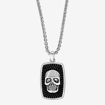 Effy  Mens Genuine Black Spinel Sterling Silver Skull Pendant Necklace