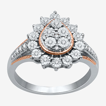Womens 1/5 CT. T.W. Genuine Diamond 14K Rose Gold Over Silver Sterling Silver Pear Cocktail Ring