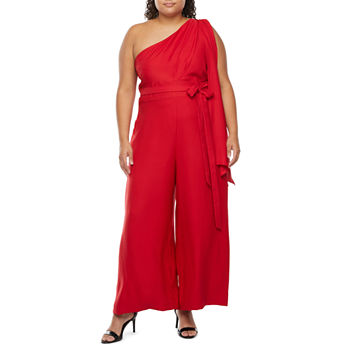 Melonie T Sleeveless One-Shoulder Belted Jumpsuit-Plus