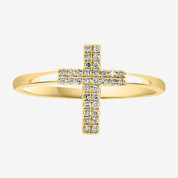 Effy  Womens 1/10 CT. T.W. Genuine Diamond 14K Gold Over Silver Sterling Silver Cross Cocktail Ring