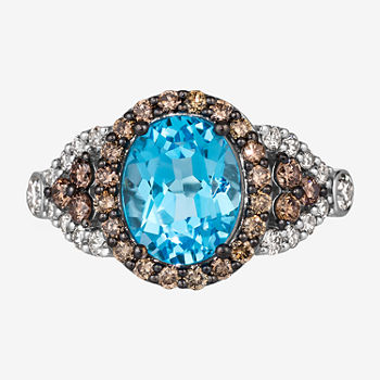 Le Vian® Ring featuring 3 cts. Blue Topaz, 3/8 cts. Nude Diamonds™ , 1/2 cts. Chocolate Diamonds®  set in 14K Vanilla Gold®