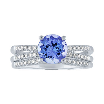 Modern Bride Gemstone Womens Genuine Blue Tanzanite &  1/5 CT. T.W. Diamond 10K White Gold Bridal Set