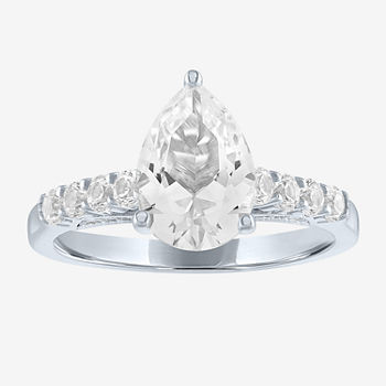 Limited Time Special! Womens Lab Created White Sapphire Sterling Silver Pear Side Stone Cocktail Ring