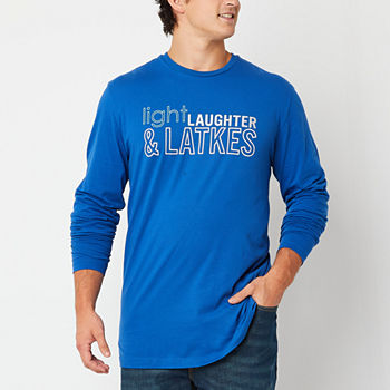 Hope & Wonder Light Laughter Latkes Big and Tall Mens Crew Neck Long Sleeve Regular Fit Graphic T-Shirt