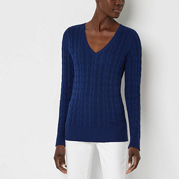 St. John's Bay Tall Womens V Neck Long Sleeve Pullover Sweater