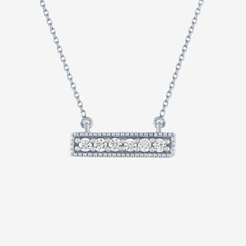 Diamond Addiction Womens 1/10 CT. T.W. Lab Grown White Diamond 10K White Gold Bar Pendant Necklace