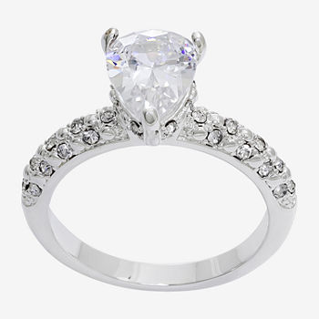 Sparkle Allure Cubic Zirconia Pure Silver Over Brass Pear Solitaire Engagement Ring