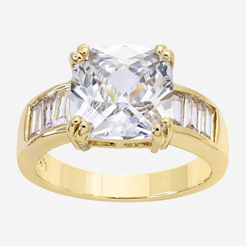 Sparkle Allure Cubic Zirconia 14K Gold Over Brass Solitaire Engagement Ring