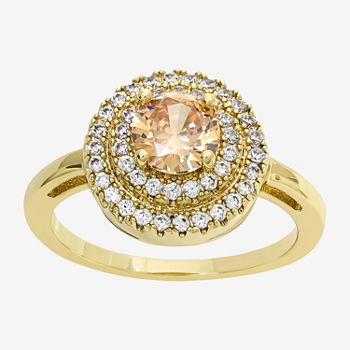 Sparkle Allure Cubic Zirconia 14K Gold Over Brass Round Halo Cocktail Ring