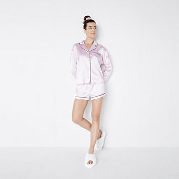 Ambrielle Womens Long Sleeve 2-pc. Satin Shorts Pajama Set