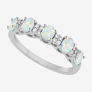 1/10 CT. T.W. Lab Created White Opal 10K White Gold Oval Band