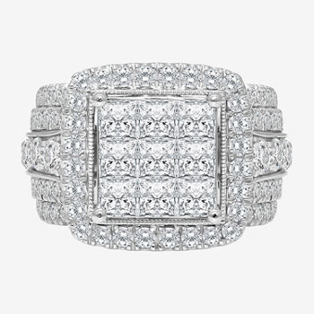 Womens 4 CT. T.W. Genuine White Diamond 10K White Gold Cushion Halo Engagement Ring