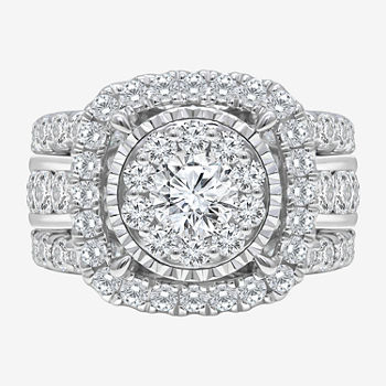 Womens 4 CT. T.W. Lab Grown White Diamond 10K White Gold Cushion Halo Engagement Ring