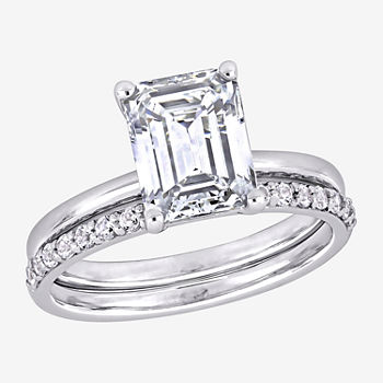 Womens Lab Created White Sapphire 10K White Gold Solitaire Bridal Set