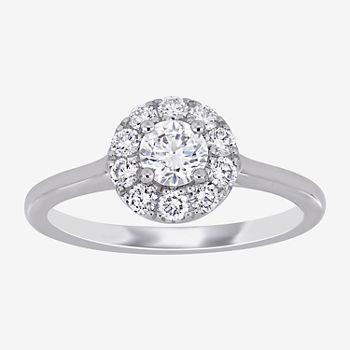 Womens 3/4 CT. T.W. Lab Grown White Diamond 14K White Gold Round Halo Engagement Ring