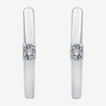 Limited Time Special! Diamond Accent Genuine White Diamond Accent Sterling Silver Hoop Earrings