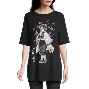 Juniors Demon Slayer Shinobu Kocho Womens Crew Neck Short Sleeve Oversized Graphic T-Shirt