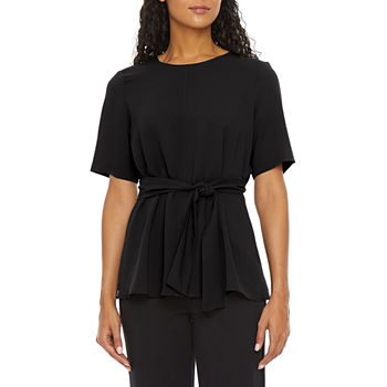 Black Label by Evan-Picone Womens Crew Neck Short Sleeve Blouse