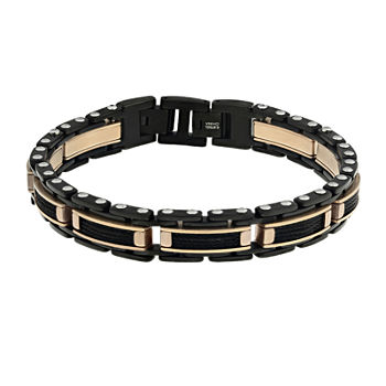 Mens Stainless Steel & Rose-Tone IP Cable Link Bracelet