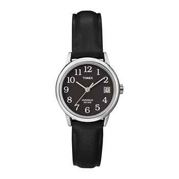 Timex® Easy Reader Womens Black Leather Strap Watch T2N5259J