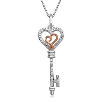 Hallmark Diamonds 1/10 CT. T.W.  Diamond Heart Key Pendant Necklace
