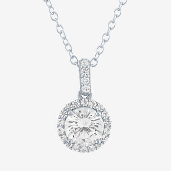 Limited Time Special! Womens Lab Created White Sapphire Sterling Silver Pendant Necklace