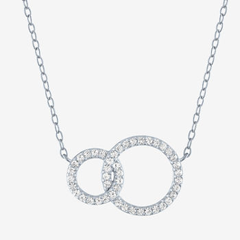 Limited Time Special! Interlocking Circles Womens Lab Created White Sapphire Sterling Silver Circle Pendant Necklace
