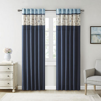 Madison Park Belle 50"W X 84"L Embroidered Light-Filtering Rod Pocket Back Tab Curtain Panel
