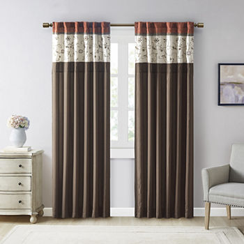 Madison Park Belle 50"W X 84"L Embroidered Light-Filtering Rod Pocket Back Tab Curtain Panel