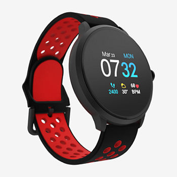 iTouch Sport 3 for Men: Black Case with Black/Red Perforated Strap Smartwatch (45mm) 500013B-51-G15