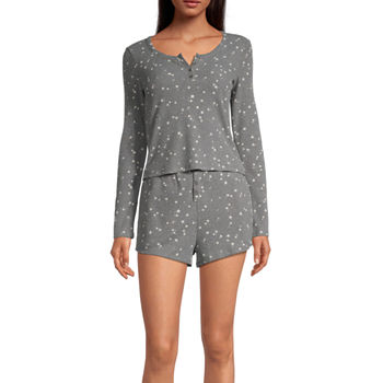 Arizona Body Juniors Long Sleeve 2-pc. Waffle Shorts Pajama Set