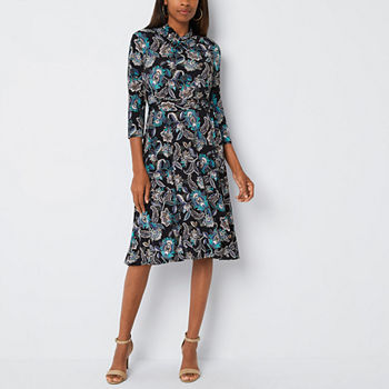 Perceptions Long Sleeve Floral Puff Print Fit + Flare Dress