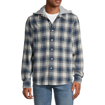 Arizona Mens Long Sleeve Regular Fit Hooded Flannel Shirt