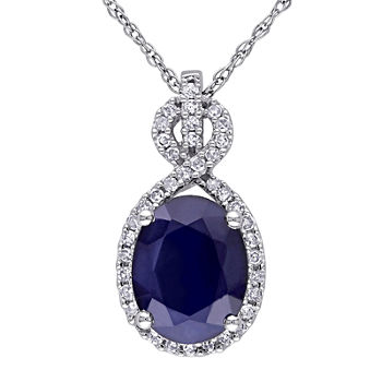 Genuine Sapphire and 1/6 CT. T.W. Diamond Pendant Necklace