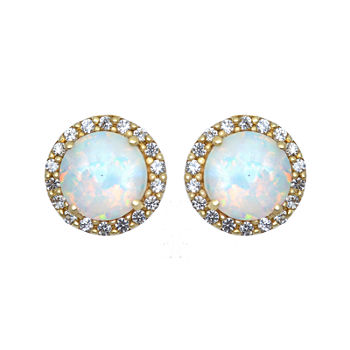 Lab-Created Opal and White Sapphire Halo Earrings