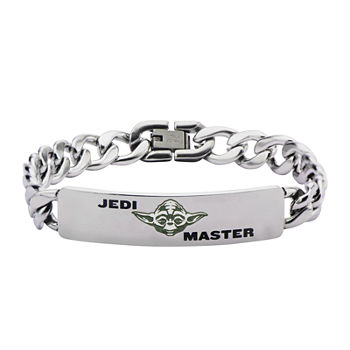 Mens Star Wars Yoda Jedi Master ID Stainless Steel Curb Bracelet