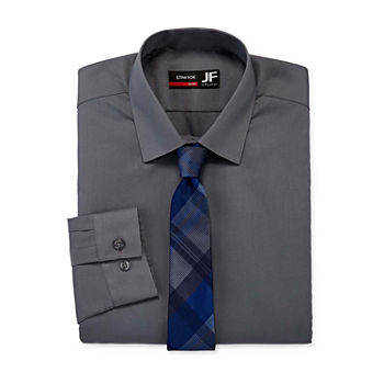 JF J.Ferrar Mens Easy-Care Stretch Long Sleeve Dress Shirt + Tie Set
