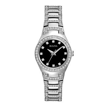 Bulova Crystal Womens Silver Tone Stainless Steel Bracelet Watch 96l170