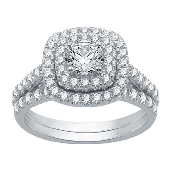 Ever Star Womens 2 CT. T.W. Lab Grown White Diamond 10K White Gold Halo Bridal Set